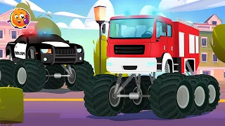 The monster fire truck and cars for kids