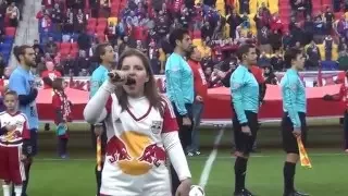 Jodi DiPiazza singing the Star Spangled Banner at the Red Bulls 2016