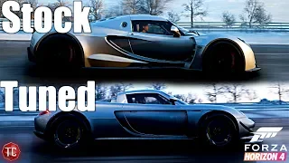 Forza Horizon 4: Stock vs Tuned! Hennessey Venom GT vs Porsche Carrera GT with WHEEL & Shifter!