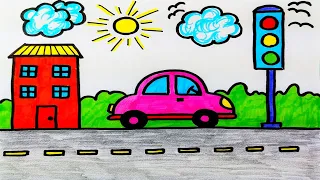 How To Draw Car And Traffic Light . Easy .Як намалювати автомобіль і світлофор. Малювання для дітей.