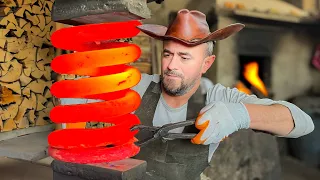 Bushcraft Knife - Forging Epic Blade from Truck Spring! Watch as I Cut Through Iron like Butter 🔥🔪