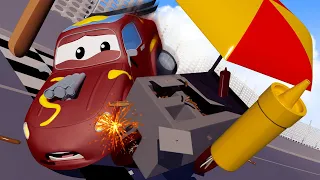 Spalatoria lui Tom - Jerry,masina de curse,se ciocneste de o toneta cu hot-dog - Desene pentru copii