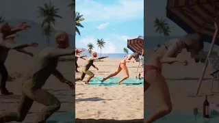 Last Fortress game ads '52' Lady chilling on beach and zombies attacked