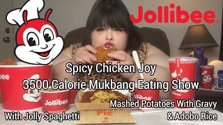 Jollibee Spicy Chicken Joy Mukbang Eating Show With Spaghetti Adobo Rice & Mashed Potatoes