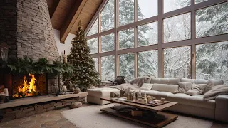 Snowy Fireplace in the Winter Forest | Cozy Ambience for Stress Relief and Deep Sleep