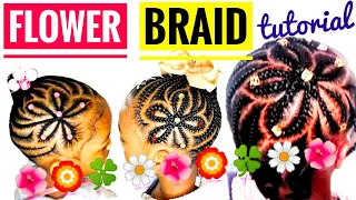 Flower braid tutorial for beginners || Little Black Girl Hairstyles. Braids design on 4c Hair.