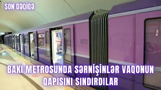 Bakı metrosunda sərnişinlər vaqonun qapısını sındırdılar