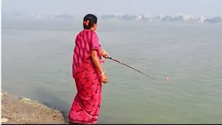 Fishing video | Hook Fishing Ganges River | Lady Cought Fish In The Ganges River Of village Today