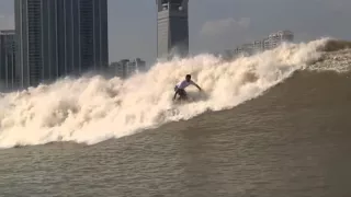 Surfing the Silver Dragon Tidal Bore, Qiatang River, China 2011