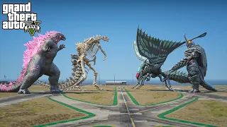 Godzilla, Godzilla Skleton vs Megalon, Gigamoth Butterfly - The New Empire ( GTA V Mods )