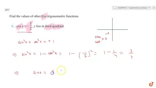 Find the value of other five trigonometric function `cosx=-1/2,` x lies in third quadrant....