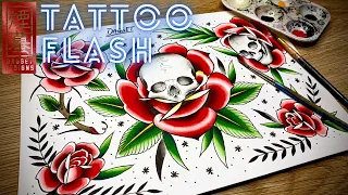 How to paint tattoo flash | Design, theme and layout 🌹💀