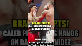 Brawl Erupts As Caleb Plant Puts Hands On David Benavidez,Who shoves him across The Stage