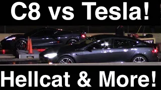Tesla Model S vs C8 Corvette, Hellcat, Nitrous Oxide beasts, and much more!!! 10 New Drag Races!