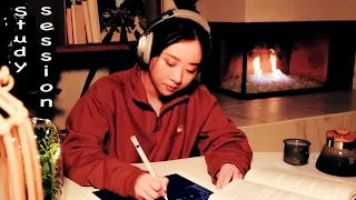 STUDY WITH ME with fireplace sound | LATE NIGHT POMODORO STUDY SESSION