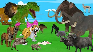 10 Mammoth Elephant T-Rex vs 2 Giant Lion Tiger Attack 2 Cow Buffalo Saved By 2 Woolly Mammoth