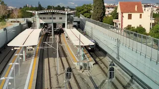 Train traffic at the new railway station of Agioi Anargyroi