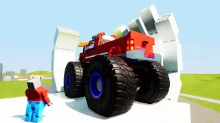 Smashing Hand Against Lego Monster Trucks | Brick Rigs