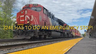(MUST SEE) CN Locomotives 3248 and 3080 had to do an Emergency Stop at the Bloomington Go Station