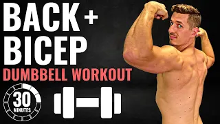30 min BACK AND BICEP DUMBBELL WORKOUT at home strength training