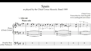 Chick Corea "Spain" complete piano transcription plus bass (John Patitucci) from Akoustic Band 1989