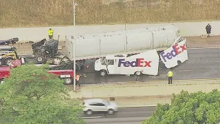 Westbound I-94 closed in Macomb County for crash involving semi, FedEx truck