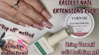 Solid extension gel easy pop off method, using full cover tips as dual forms! Varnail non stick hand