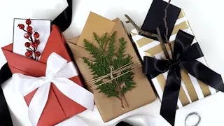 Holiday Themed Kimono Style Gift Wrapping (*for shallow, rectangular boxes) | Gift Packaging Ideas