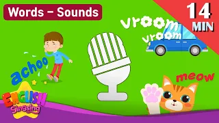 Kids vocabulary Theme "Sounds" - Animal, Human, Transportation - Words Theme collection for kids