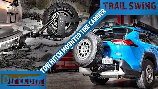 Up Close! TRAIL SWING by DIRTCOM. Hitch Mounted Tire Carrier Details and Offroad Test!