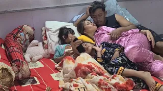 Husband is sweet to his wife and happy with the children in the family