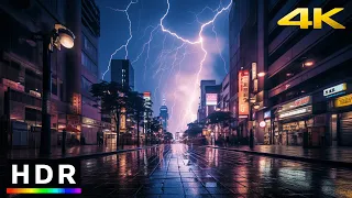 Walk in Shinjuku Midnight Thunderstorm // 4K HDR Spatial Audio