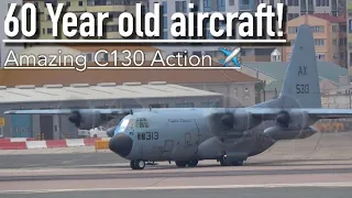 AMAZING 60 YEAR OLD US NAVY C130 HERCULES ARRIVAL & DEPARTURE AT GIBRALTAR AIRPORT! 🇬🇮✈️