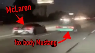 McLaren vs. Fox-Body Mustang *supercar goes down