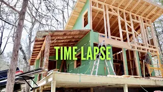 TIMELAPSE - Off Grid Shed Style Cabin Build with HYDRO POWER- START TO FINISH