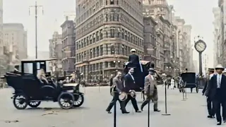 New York City in Early 1910s. Restored Rare Vintage Footage in Color. NYC Manhattan Streets 1910s