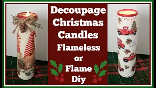 2 Decoupage Christmas Candle Diys One Flameless and One Flame