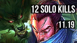 WARWICK vs YASUO (TOP) | 12 solo kills, 500+ games, 15/3/5, Rank 10 Warwick | BR Master | v11.19