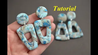 DIY faux larimar stone from polymer clay earrings tutorial FIMO Realistic Gemstone technique