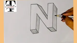 How to draw a 3D letter N❤️ with pencil || How to make 3D letter N || Drawing 3D art easy