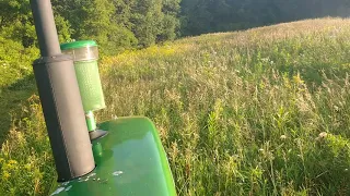 John Deere 4020 cutting invasive parsnip to improve native prairie with the batwing!