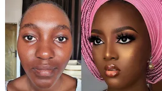 BOMB 💣🔥Gele✂️💇‍♀️ And Makeup Transformation | Melanin Makeup Tutorial ✂️💉💉🔥🔥😱😱