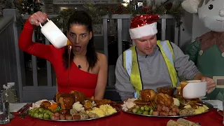 Girl eats 6LB Christmas Dinner Vs. British Builder  | Christmas Challenge | #leahshutkever