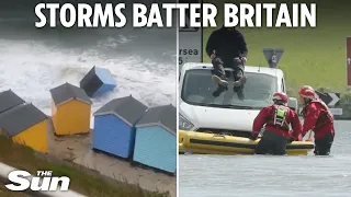 Urgent 'get to high ground' flood warning as Storms Kathleen & Pierrick hit UK