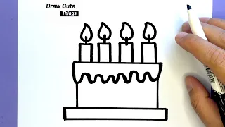 HOW TO DRAW A HAPPY BIRTHDAY CAKE, STEP BY STEP, DRAW CUTE THINGS