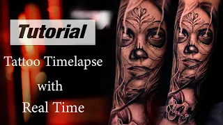 Black and Grey Portrait Tattoo - Timelapse with Real Time