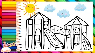 How To Draw And Color A Playground So Easy 🏞︎🌈 Drawings For Kids | CCK