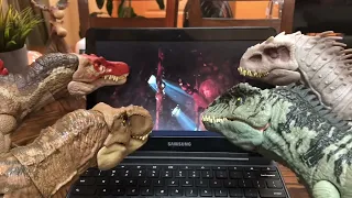 Rexy, Spinosaurus, Giganotosaurus, Indominus Rex Watching Stranger Things