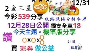 12月31日今彩539分享12/28公開獨支18要開第三支今天主題。機率版分享