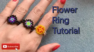 Simple seed bead flower ring tutorial